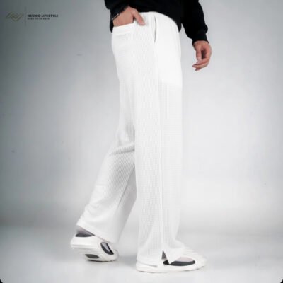 Low Cut Waffle Trouser – White