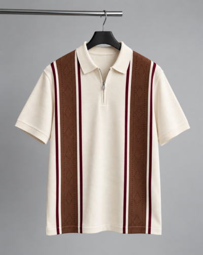 Striped Zip-Up Knit Polo